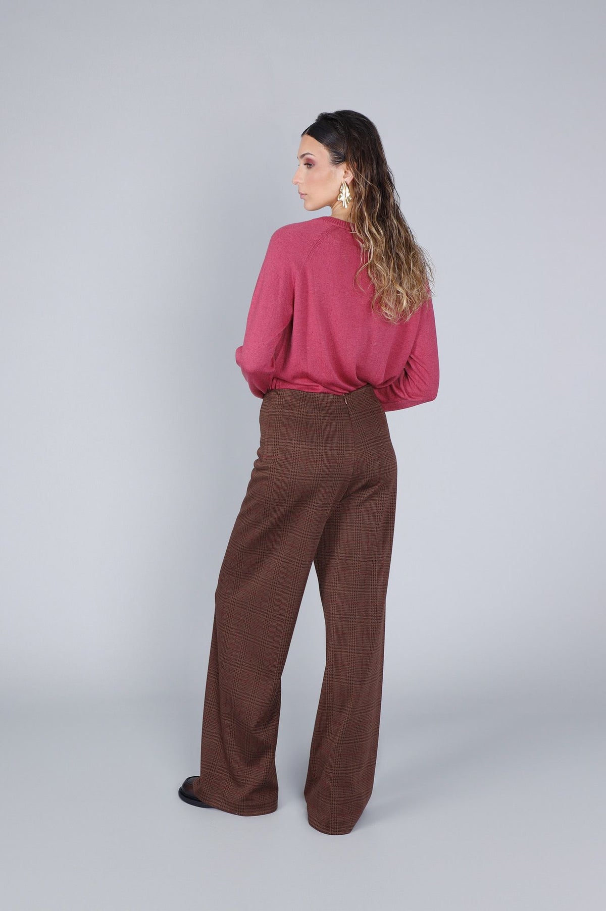 Pantaloni Cafènoir palazzo tessuto jacquard check cioccolato JP0275