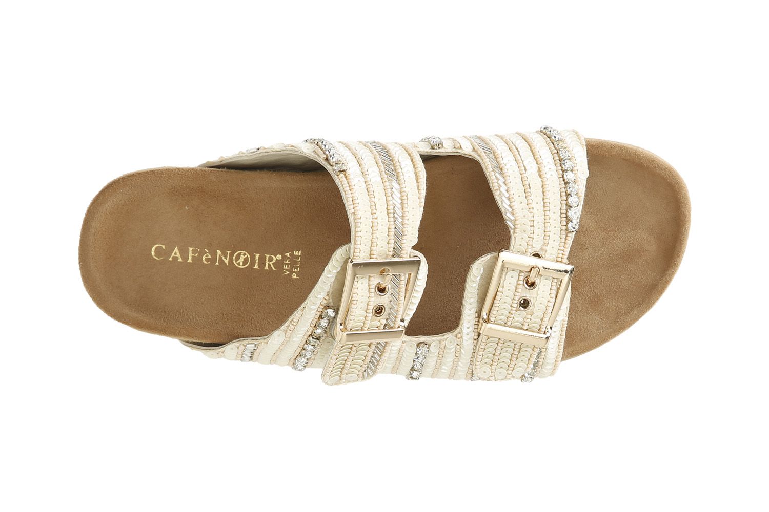 Ciabatta donna CafèNoir con doppia fibbia e ricami GN9001