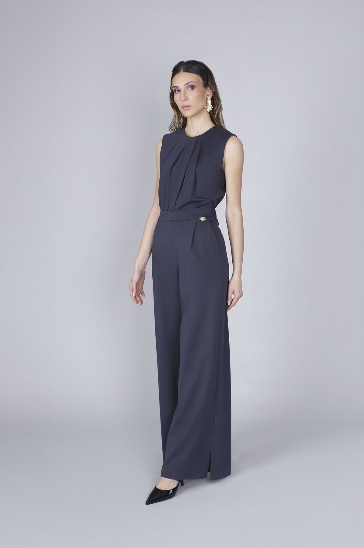 Pantaloni Cafènoir palazzo tessuto elasticizzato antracite GP0269