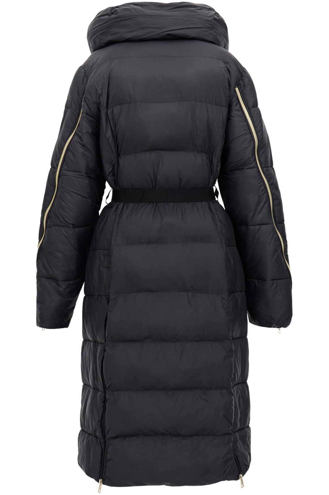 Piumino con cintura elastica e collo avvolgente nero JN0047