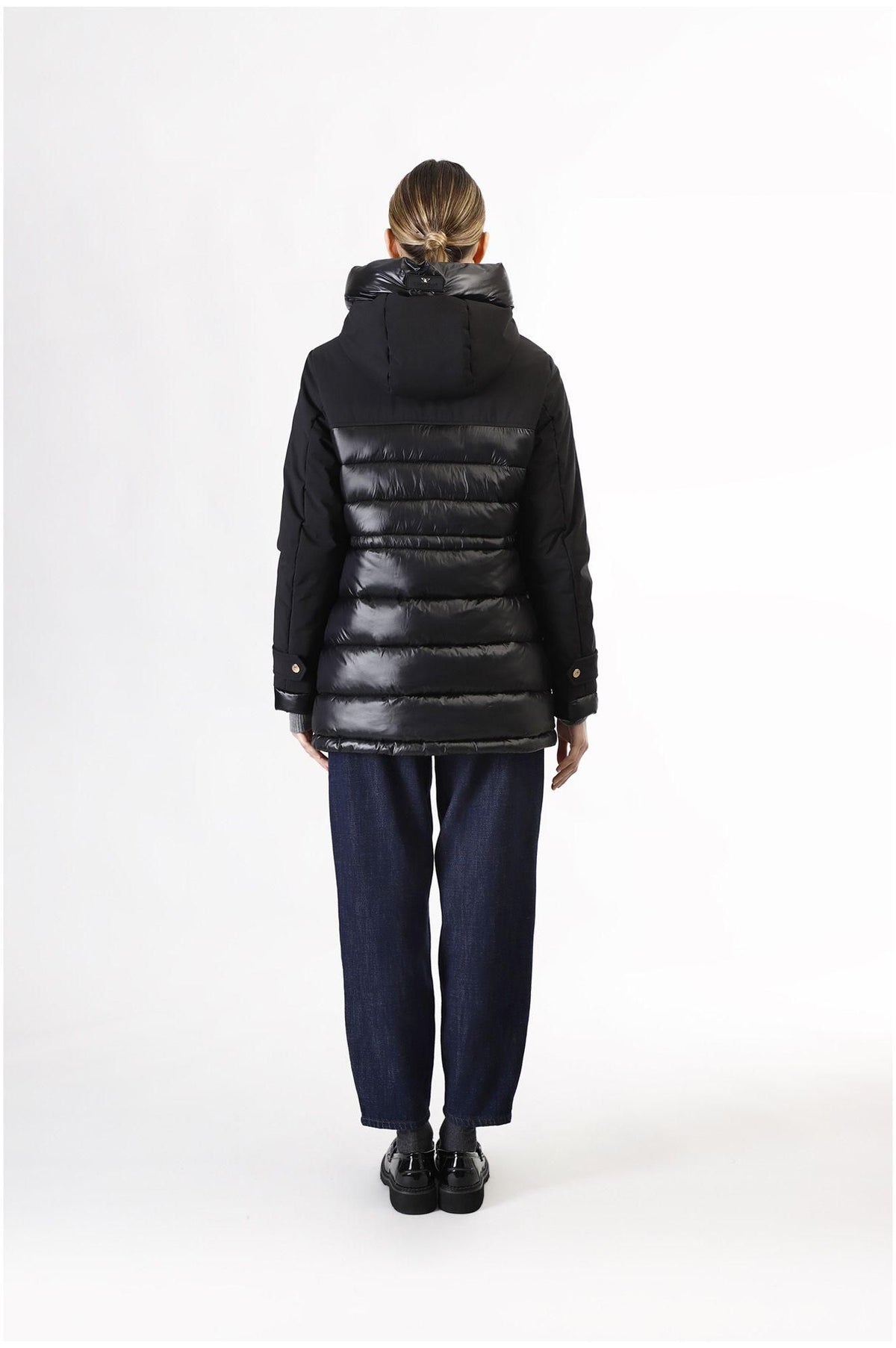Parka imbottito CafèNoir bimateriale con cappuccio fisso JN0099