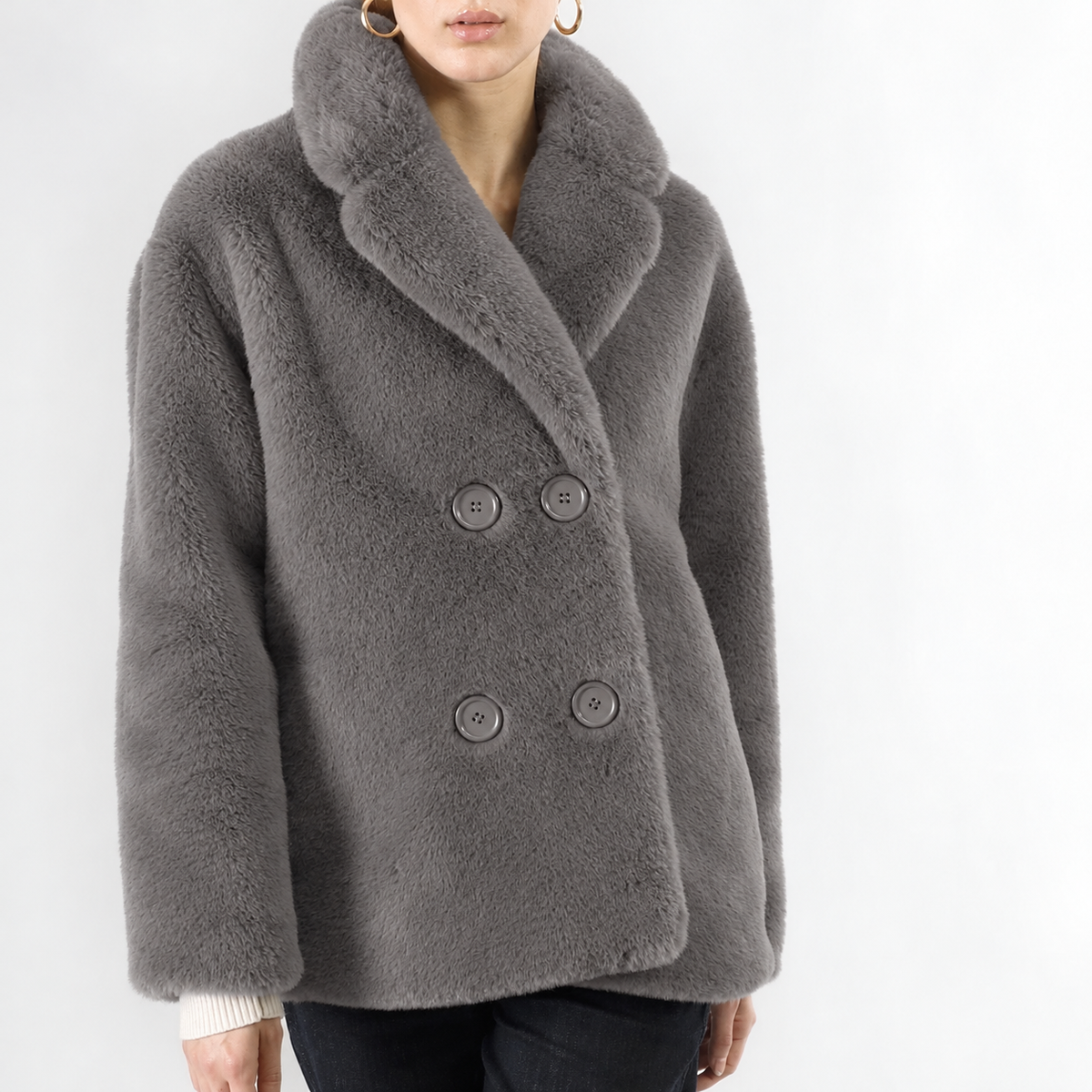 Giaccone donna CafèNoir doppiopetto in similpelliccia JG0031