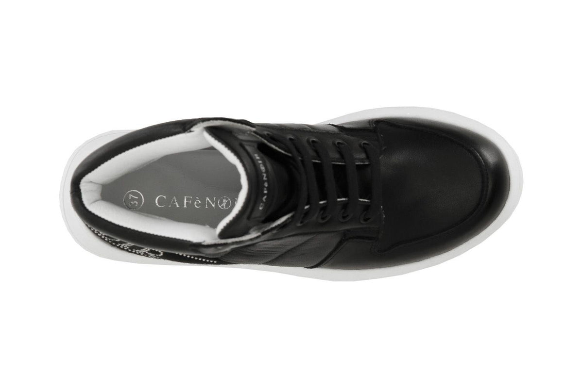 Sneakers Cafènoir alte in pelle con nastro logato con strass nero DE1007