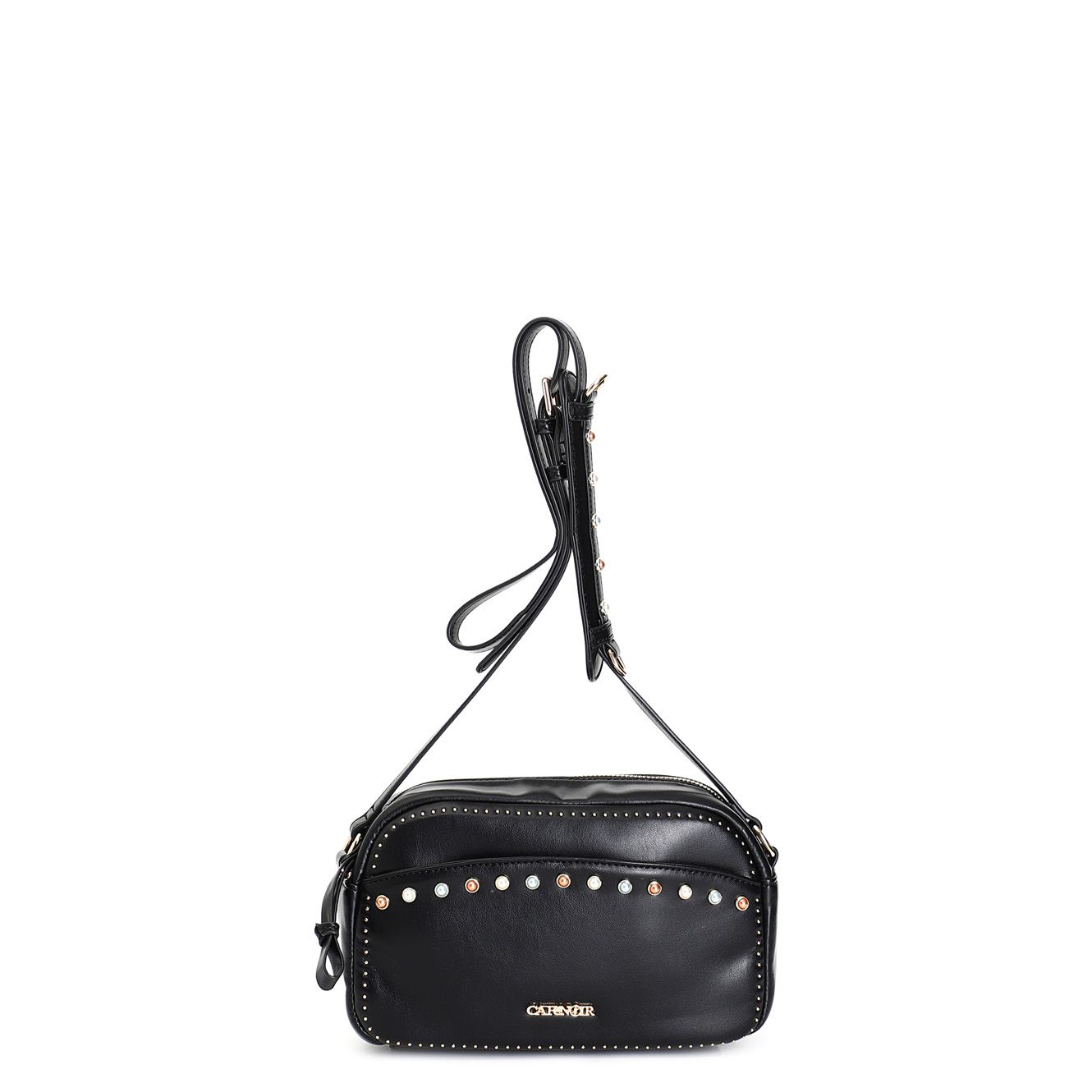 Borsa Cafènoir Camera bag compatta con pietre cabochon, mini rivetti e spallaccio nero NI0819