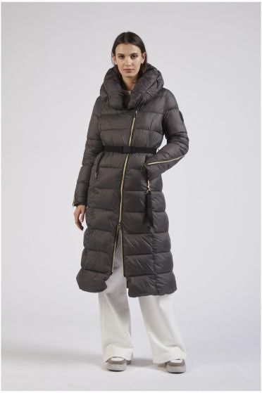 Cafènoir JN0047 Piumino Marrone con cintura elastica trapuntato con caldo ed avvolgente collo