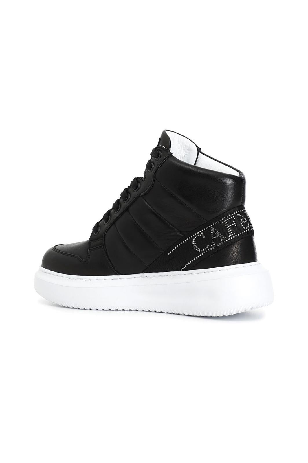 Sneakers Cafènoir alte in pelle con nastro logato con strass nero DE1007