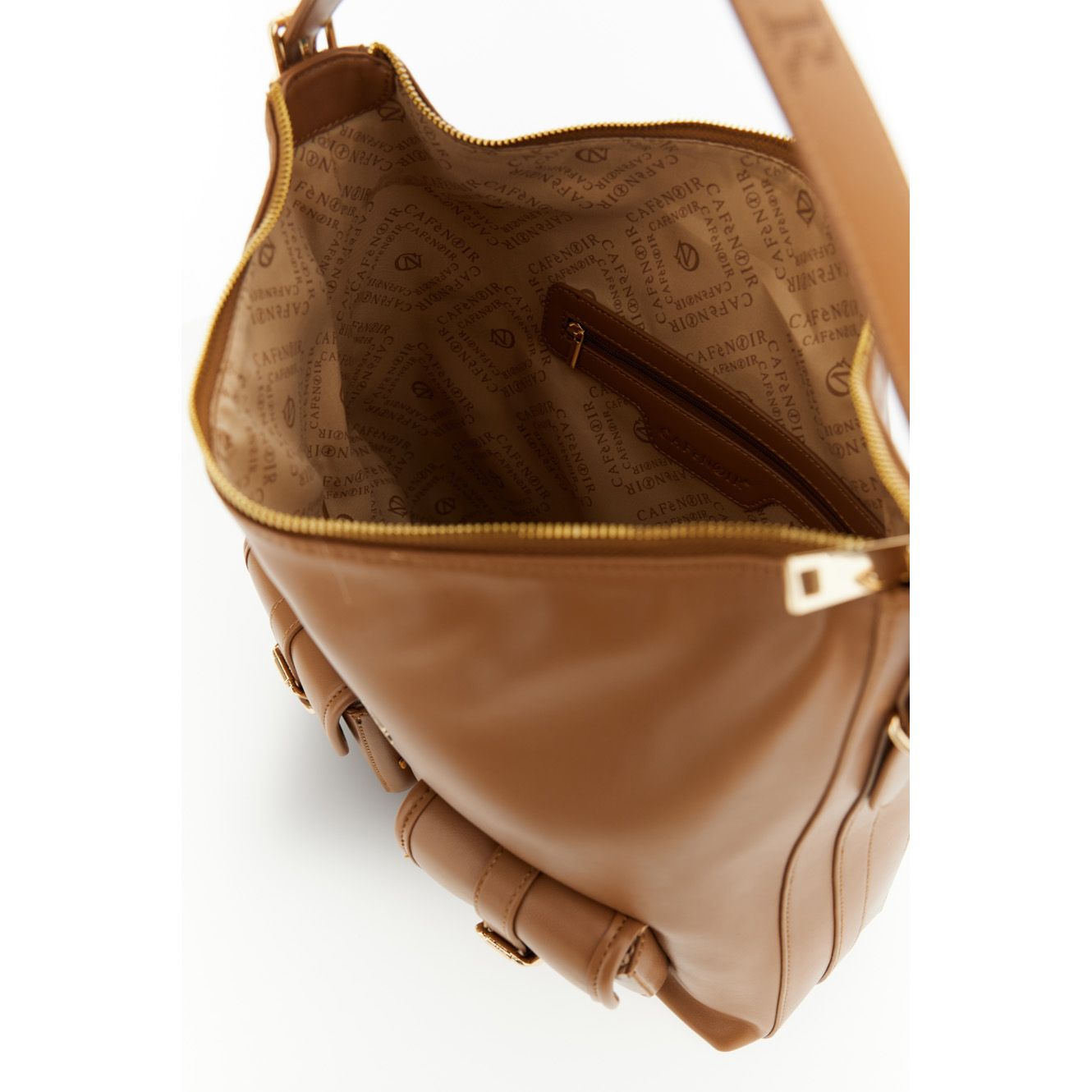 Borsa Cafènoir a spalla con tasche e logo laserato sulla tracolla cuoio MD0810