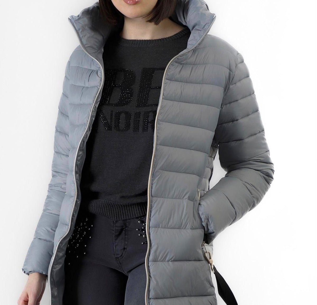 Piumino donna lungo CafèNoir con collo avvolgente JN0086