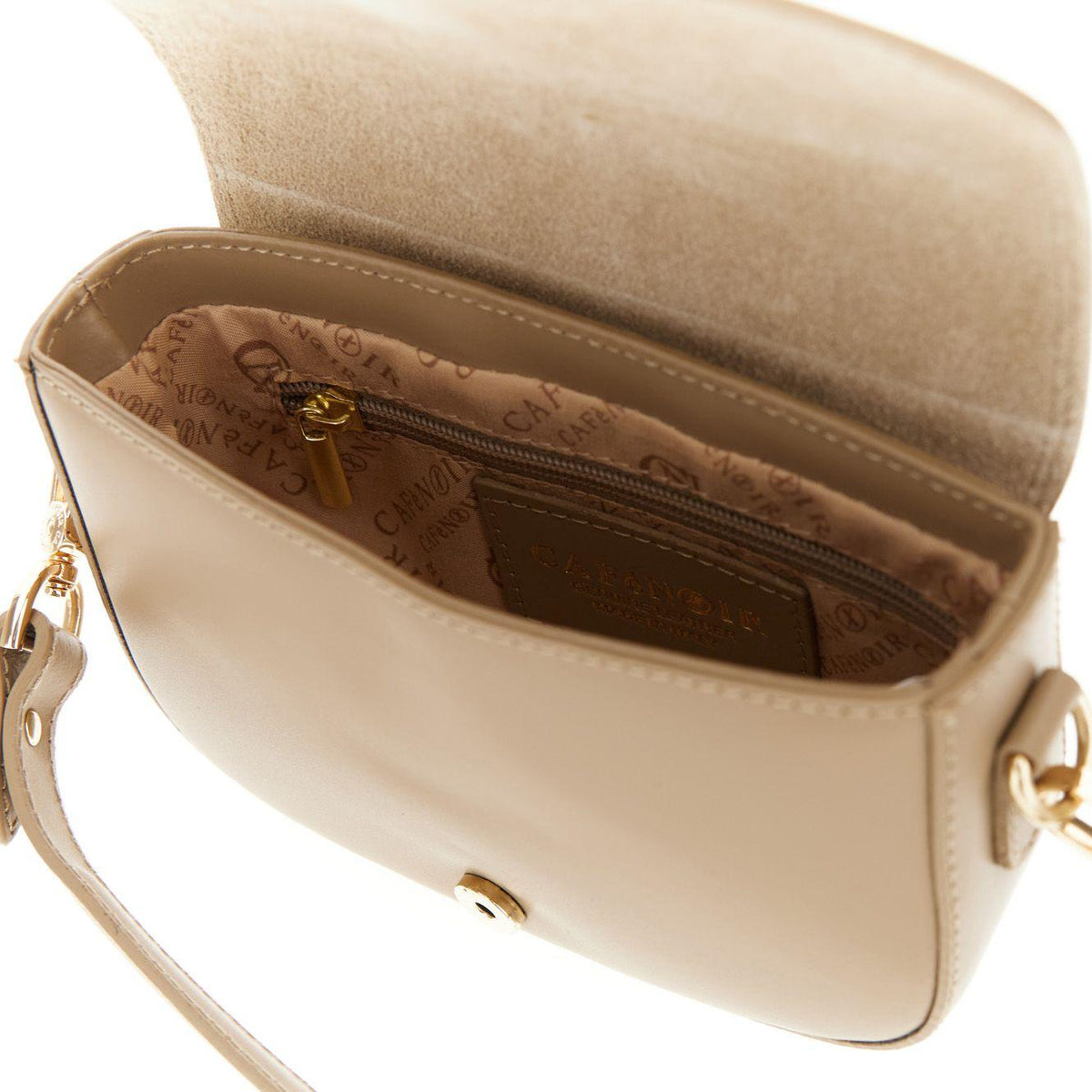 Borsa Cafènoir Pattina in pelle con tracolla corta, passante con rivetto smaltato e fibbia taupe OP1020