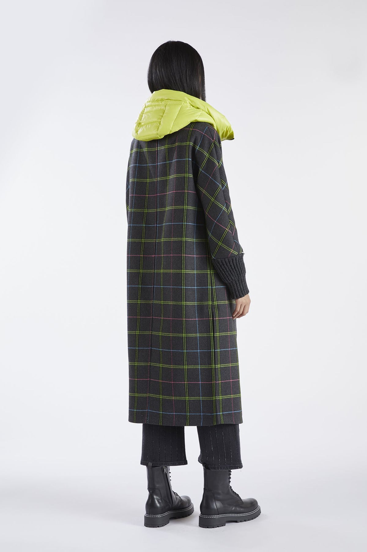 Cappotto lungo a quadri in tessuto mistolana JI0030
