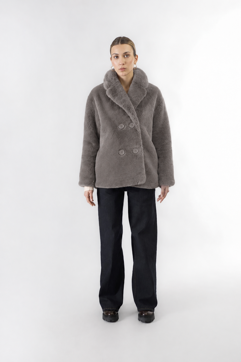 Giaccone donna CafèNoir doppiopetto in similpelliccia JG0031