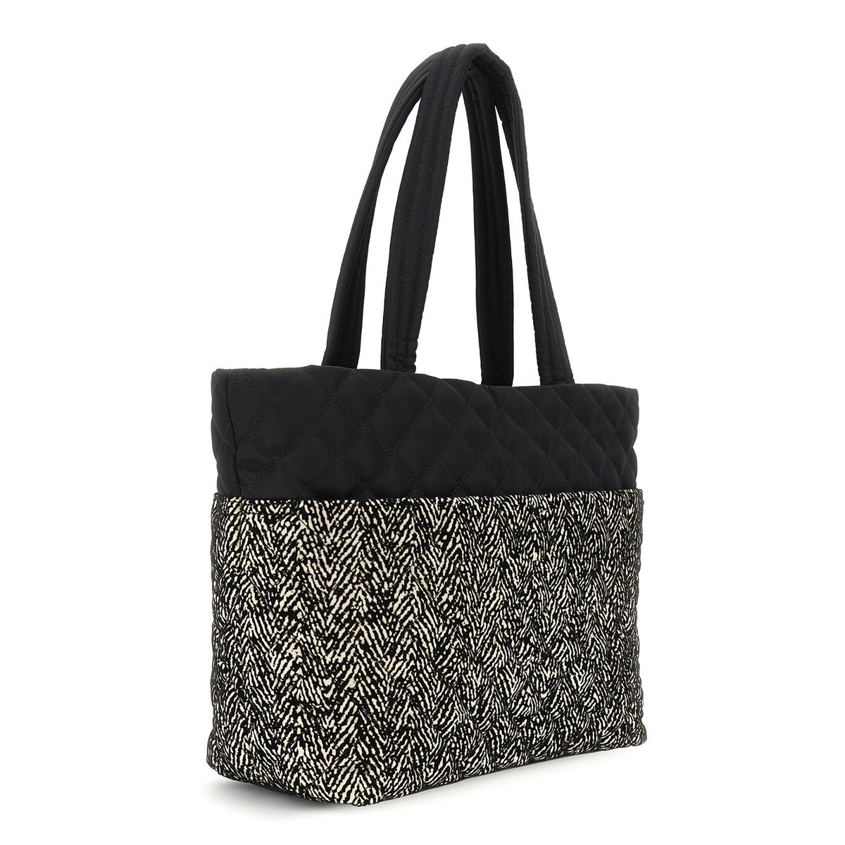 Shopping bag di CafèNoir trapuntata in nylon con stampa floccato JB0017