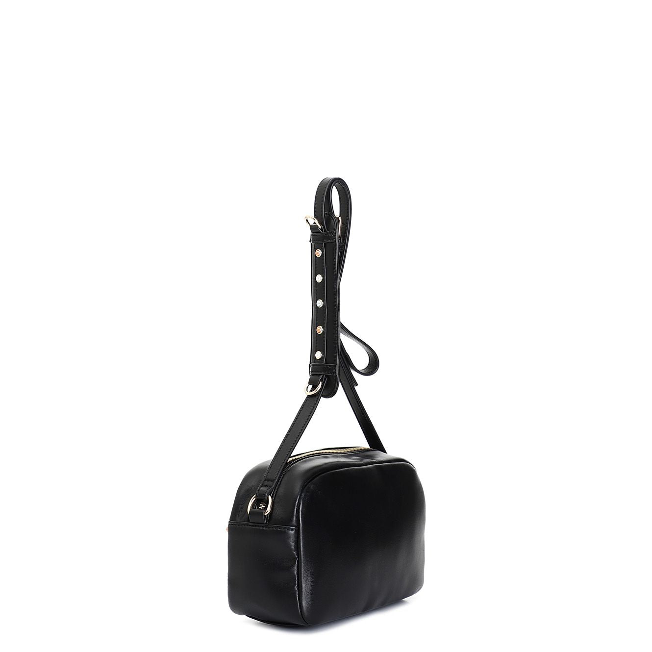 Borsa Cafènoir Camera bag compatta con pietre cabochon, mini rivetti e spallaccio nero NI0819