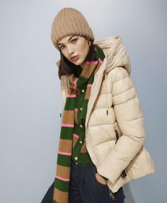 Piumino donna CafèNoir lungo in tessuto lucido e opaco JN0066