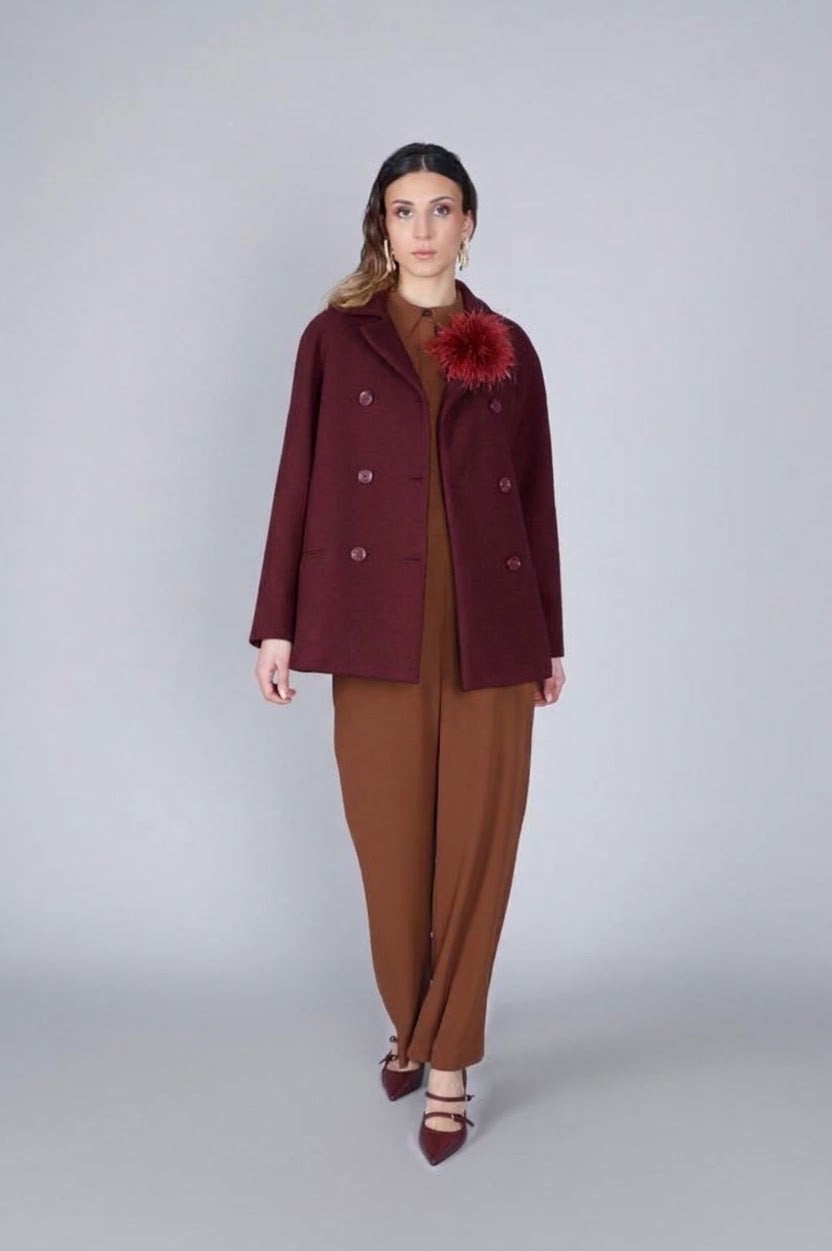 Cappotto corto doppiopetto di CafèNoir con manica raglan JI0104