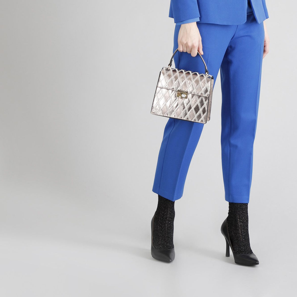 Minibag CafeNoir rombi patchwork e accessorio con strass platino NF0501