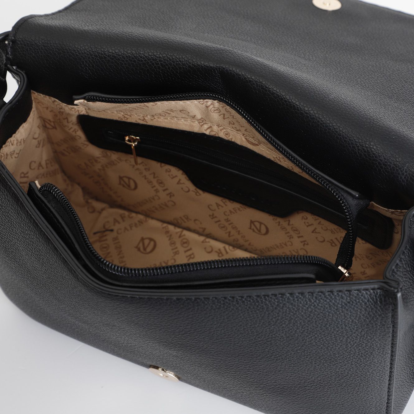 Borsa Cafènoir con pattina, motivo di infilatura, tracolla regolabile nero MC0808