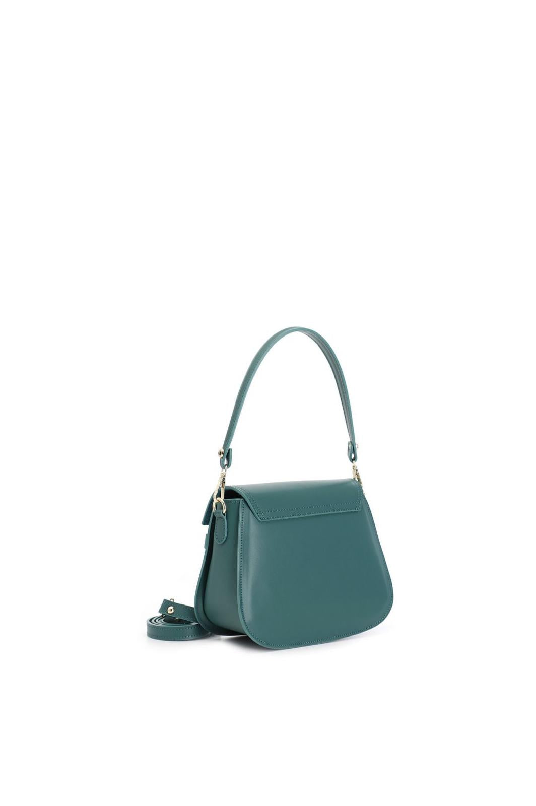 Borsa Cafènoir in pelle con tracolla corta, passante con lettering verde OP1019
