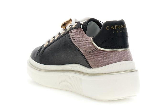 Sneakers allacciata in pelle di CafèNoir rivestita con inserto in velluto DS1005