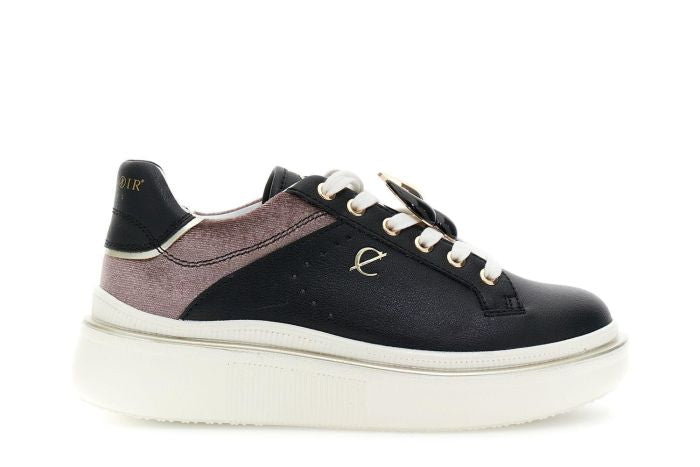 Sneakers allacciata in pelle di CafèNoir rivestita con inserto in velluto DS1005
