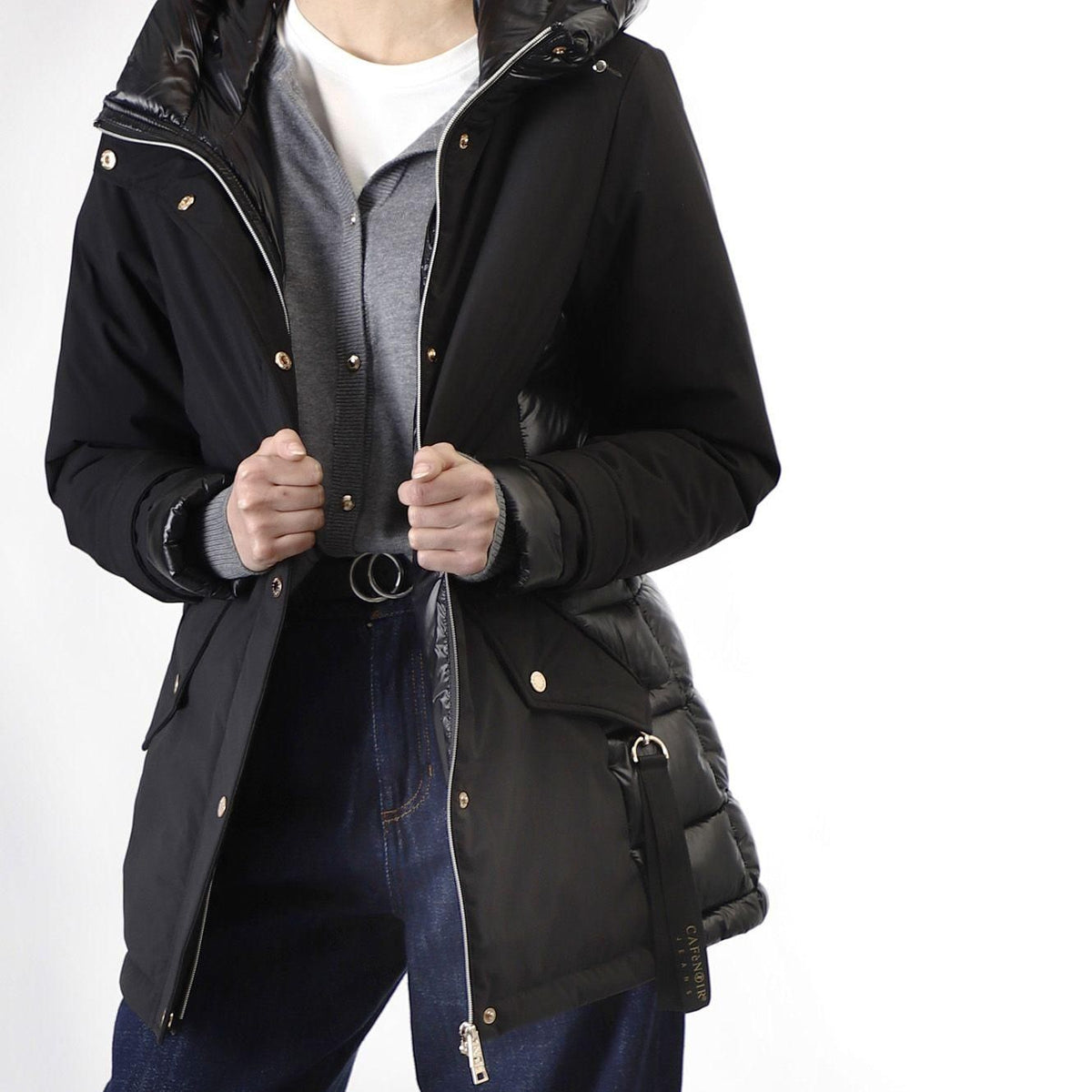 Parka imbottito CafèNoir bimateriale con cappuccio fisso JN0099