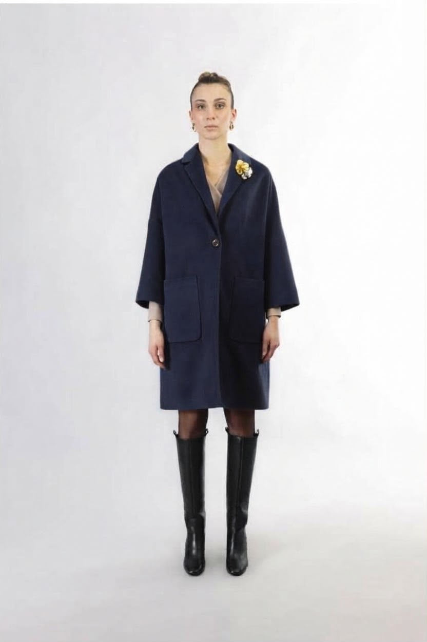 Cappotto donna monopetto CafèNoir con tasche a toppa JI0082