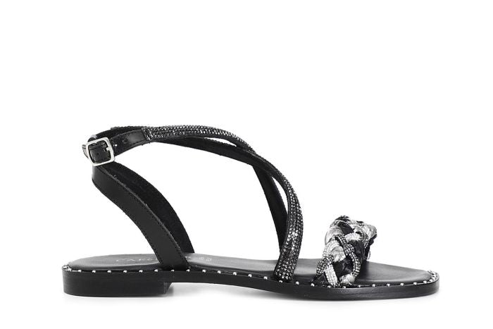 Sandali Cafènoir GE9120 Sandali incrocio fascia strass e raffia intrecciata.