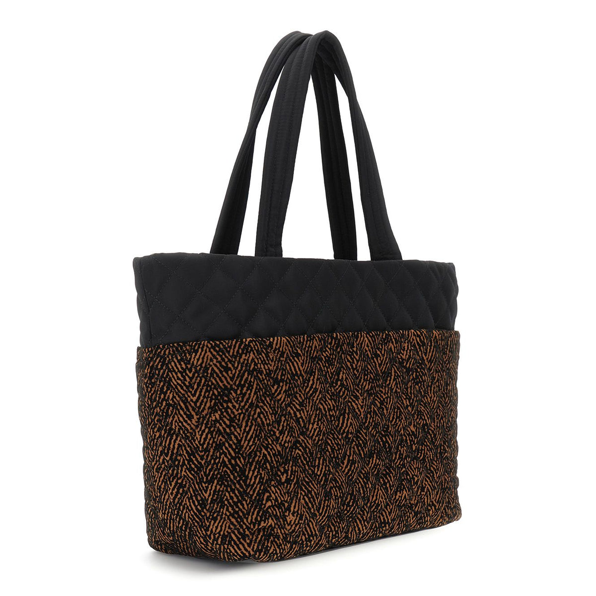 Shopping bag di CafèNoir trapuntata in nylon con stampa floccato JB0017