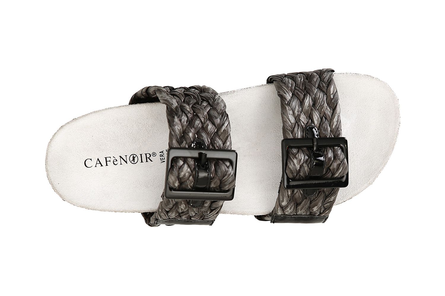 Ciabatte cafenoir doppia fibbia in raffia intrecciata nero HL9002