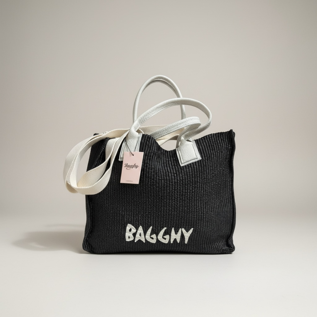 Borsa Bagghy in paglia con manico in vera pelle e tasche interne