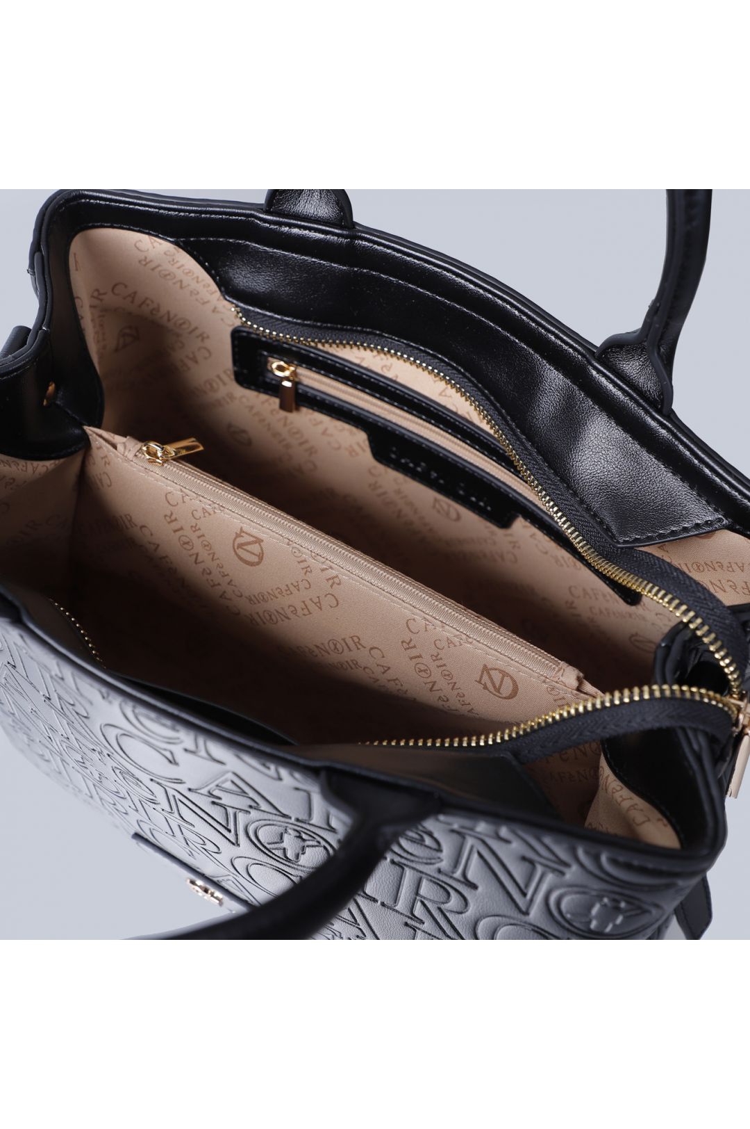 Borsa Cafènoir a mano effetto pelle con embossed all over logato nero YG0917