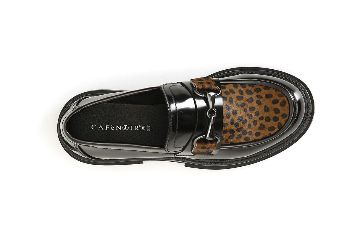 Mocassino Cafènoir in similpelle con cavallino nero EC9420