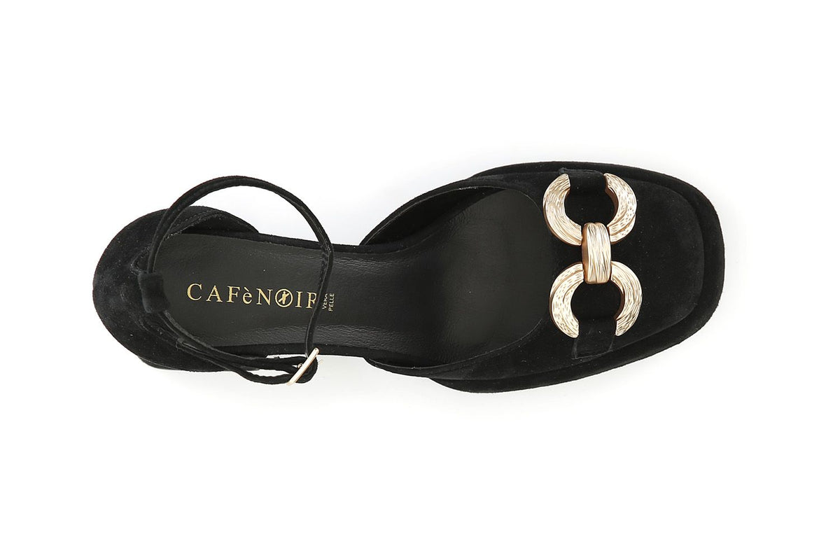 Décolleté in camoscio con laccio e morsetto nero LD5030