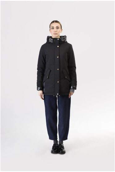 Parka imbottito CafèNoir bimateriale con cappuccio fisso JN0099