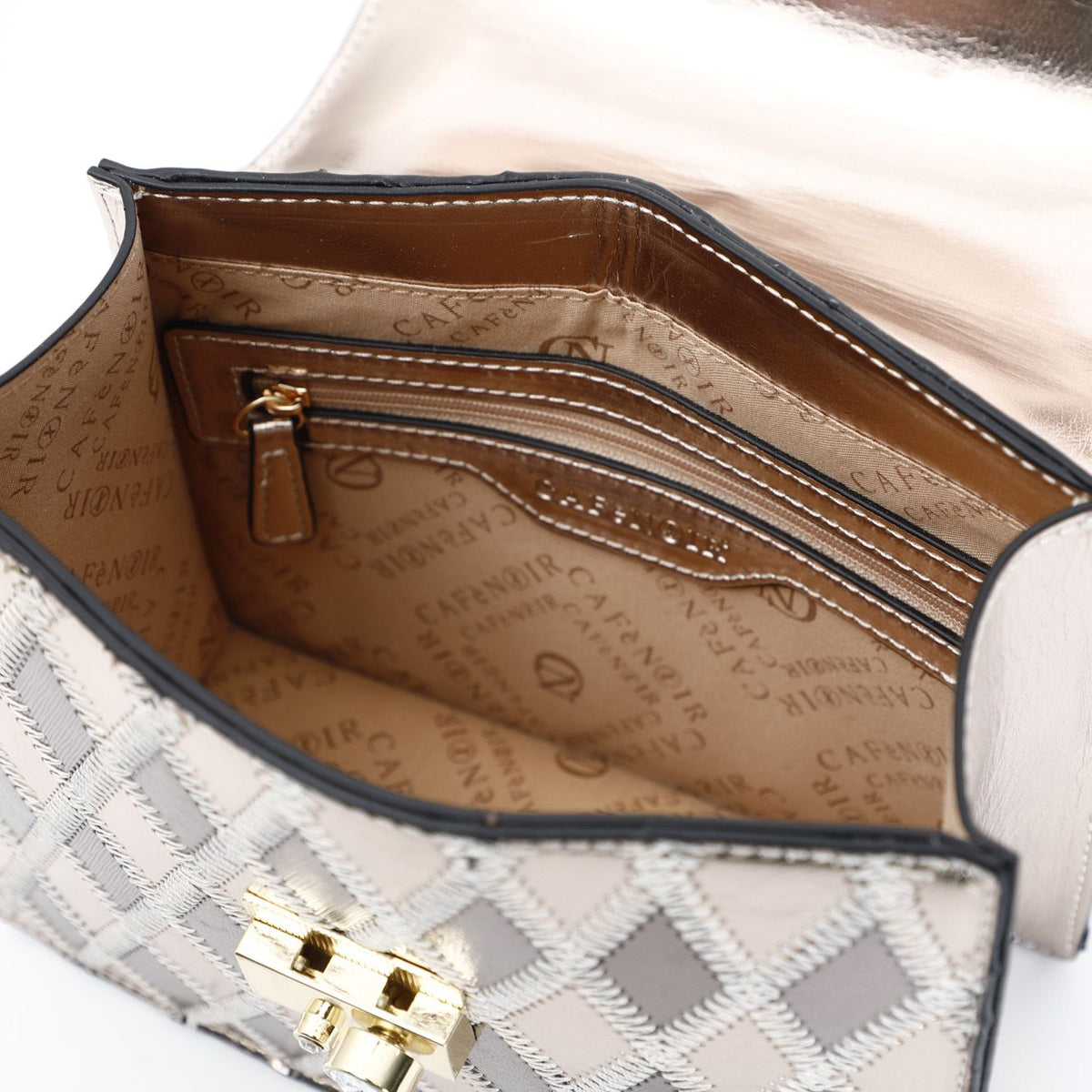 Minibag CafeNoir rombi patchwork e accessorio con strass platino NF0501