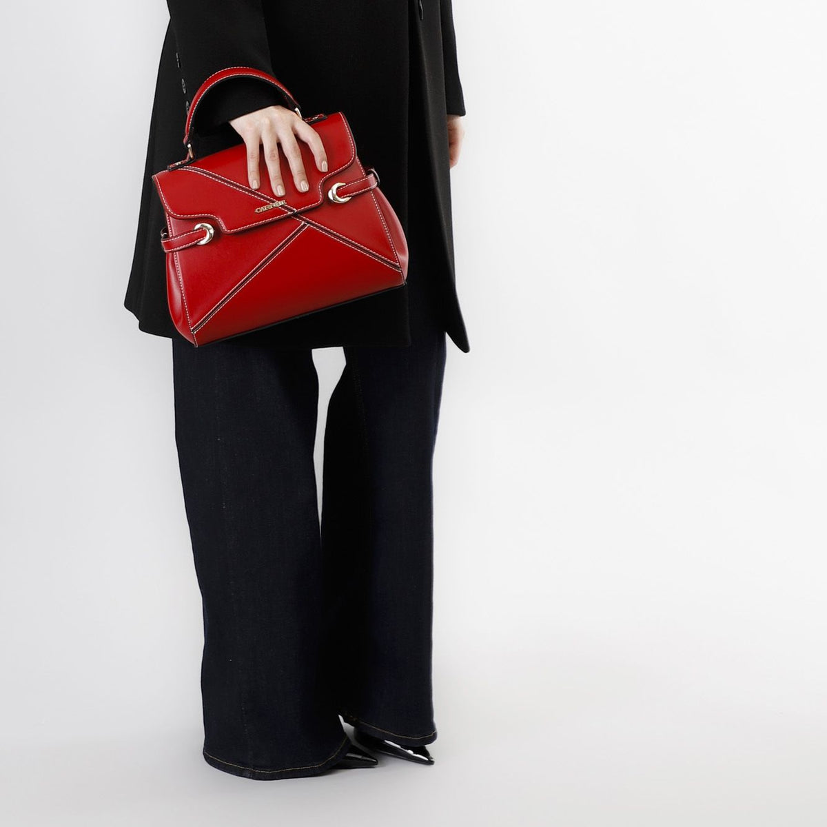 Borsa Cafènoir con pattina con lavorazione patchwork rosso TB0704