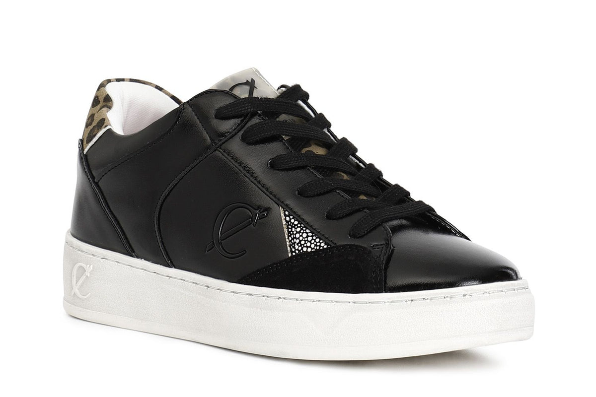 Sneakers cafenoir da donna effetto laminato nero/maculato DA9031