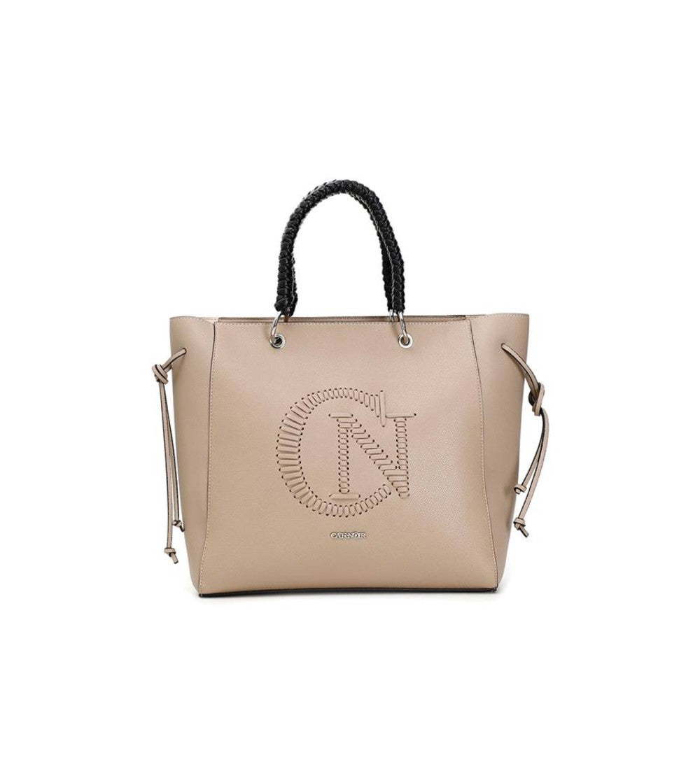 Borsa CafèNoir Shopper 2 Manici Intrecciati Logo Ricamato Beige