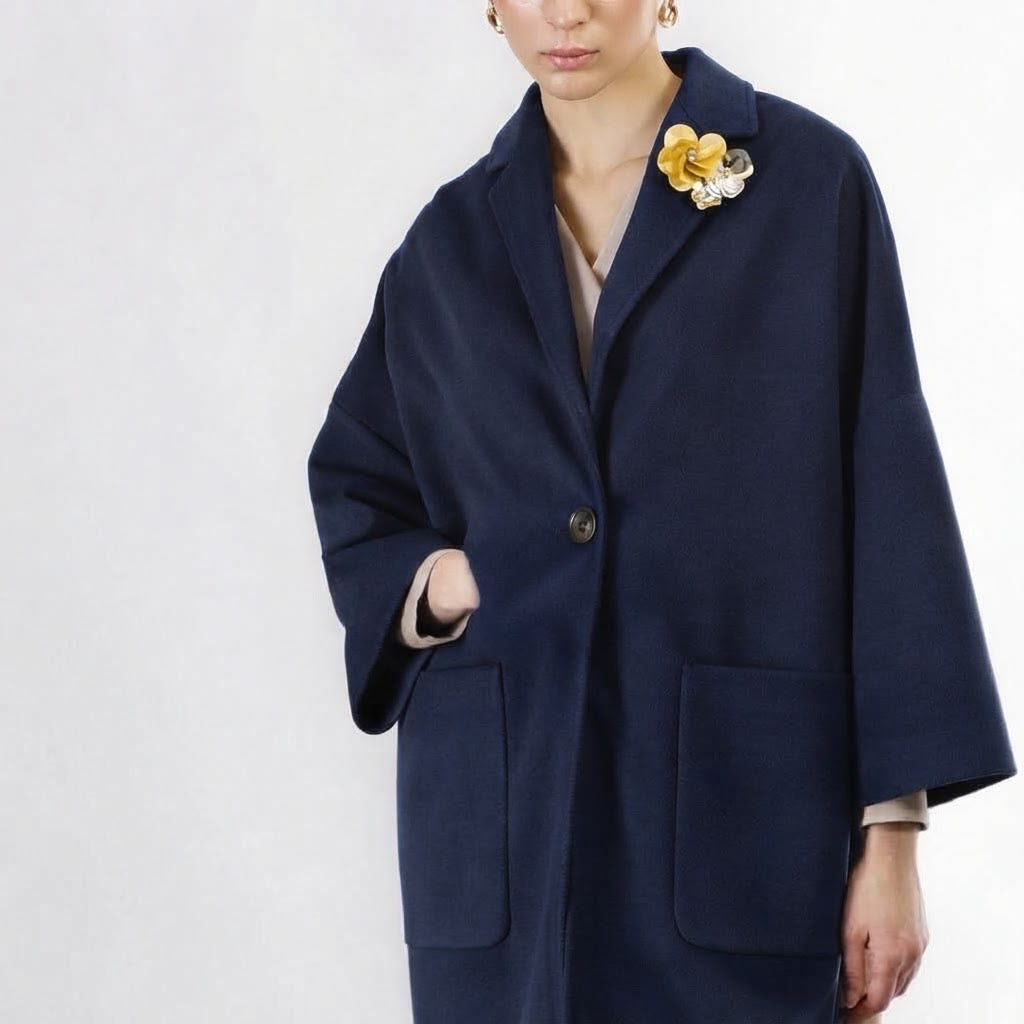 Cappotto donna monopetto CafèNoir con tasche a toppa JI0082