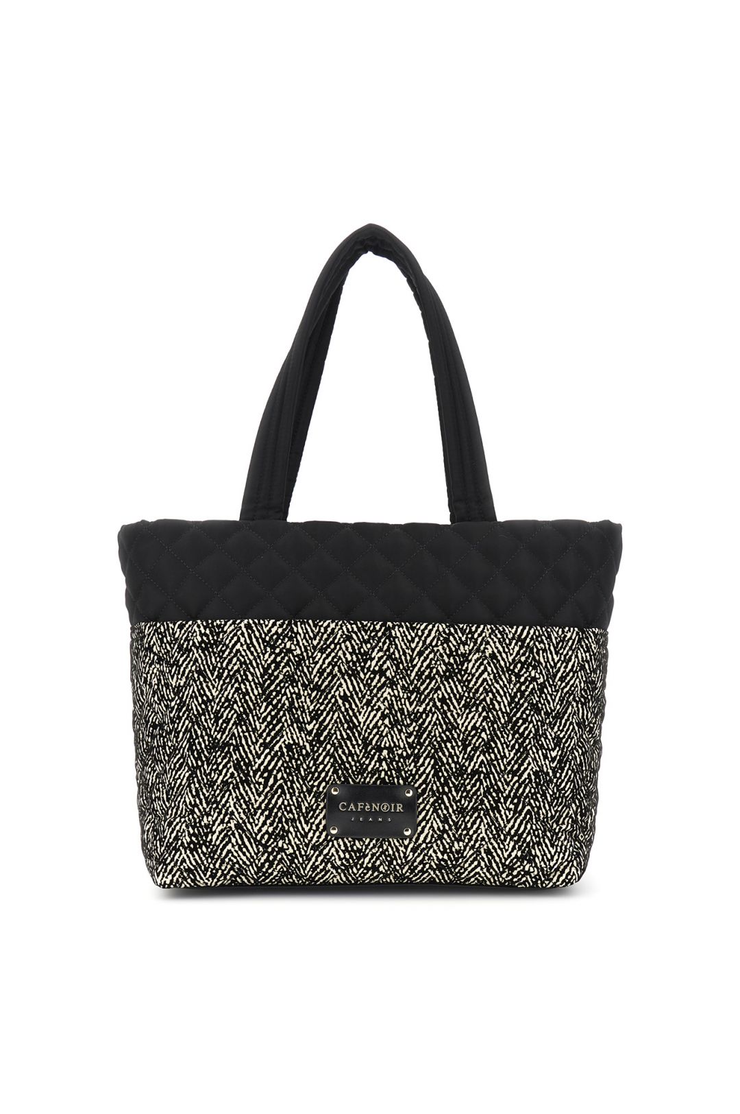 Shopping bag di CafèNoir trapuntata in nylon con stampa floccato JB0017