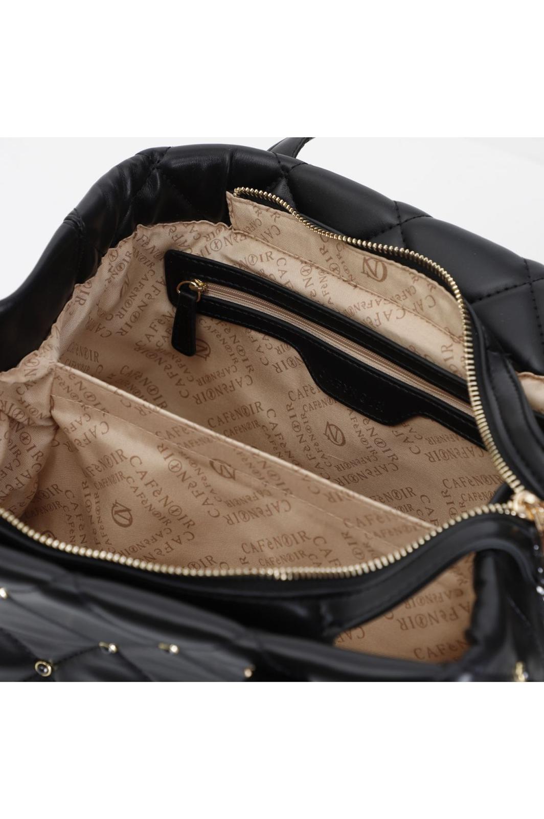 Borsa Tote CafeNoir con trapunta a rombi con applicazione di rivetti e logo bicolore nero NL0730