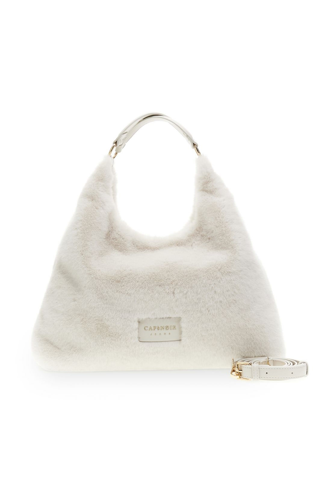 Borsa Cafènoir Sacca in pelliccia sintetica con spallaccio e logo bianco JB0019
