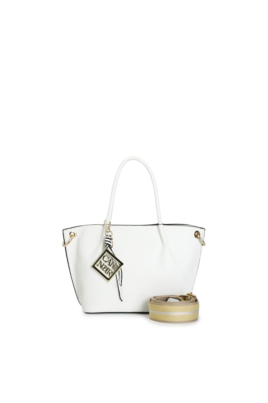 Borsa Cafènoir Tote in materiale con grana e tracolla removibile in nastro bianco YE0807