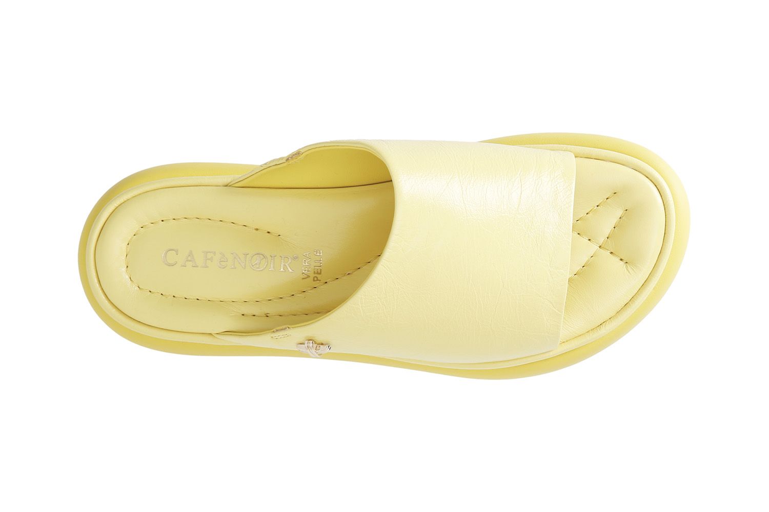 Ciabatta Cafènoir in pelle con fascia grande e accessorio giallo NB3600