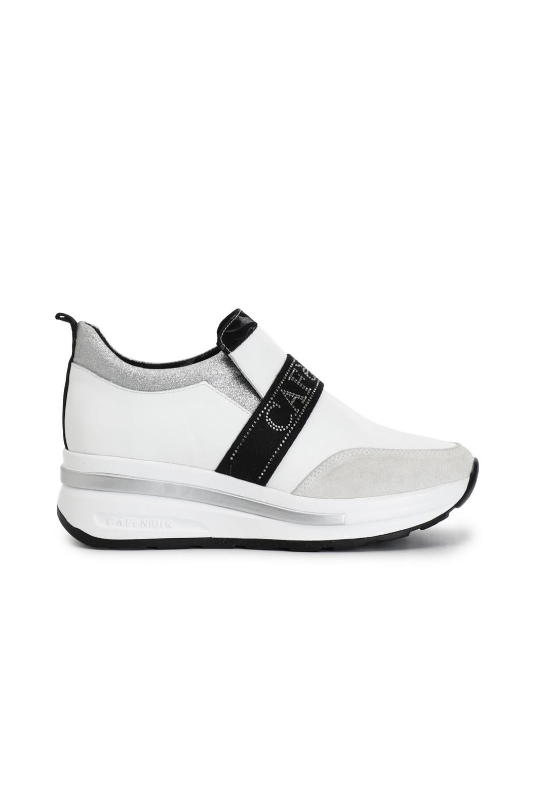 Slip-on cafenoir donna in pelle con strass bianco DN1001