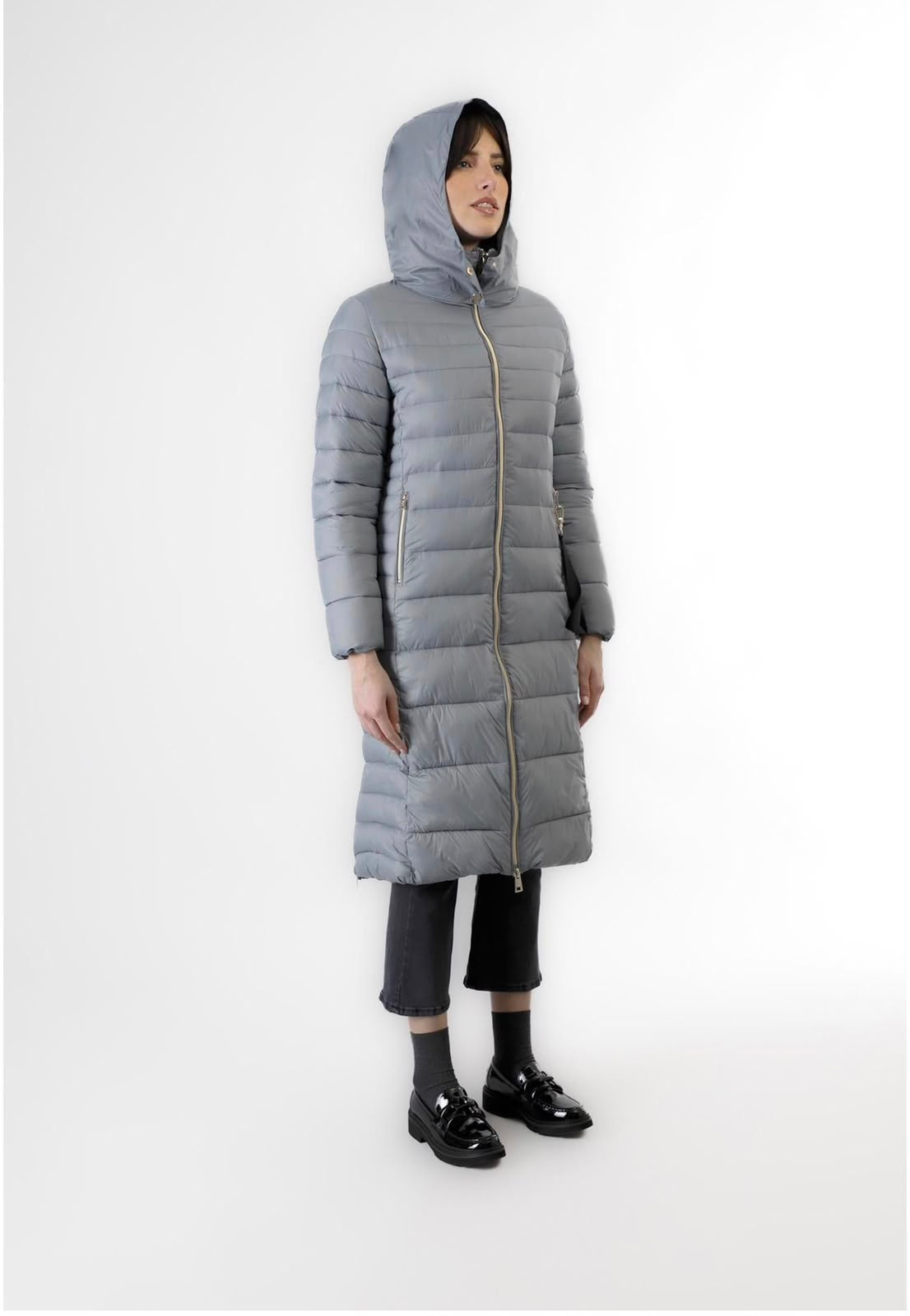 Piumino donna lungo CafèNoir con collo avvolgente JN0086