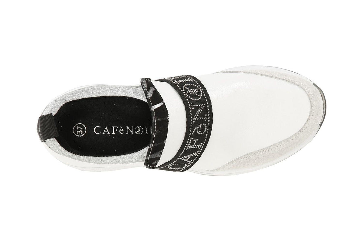 Slip-on cafenoir donna in pelle con strass bianco DN1001