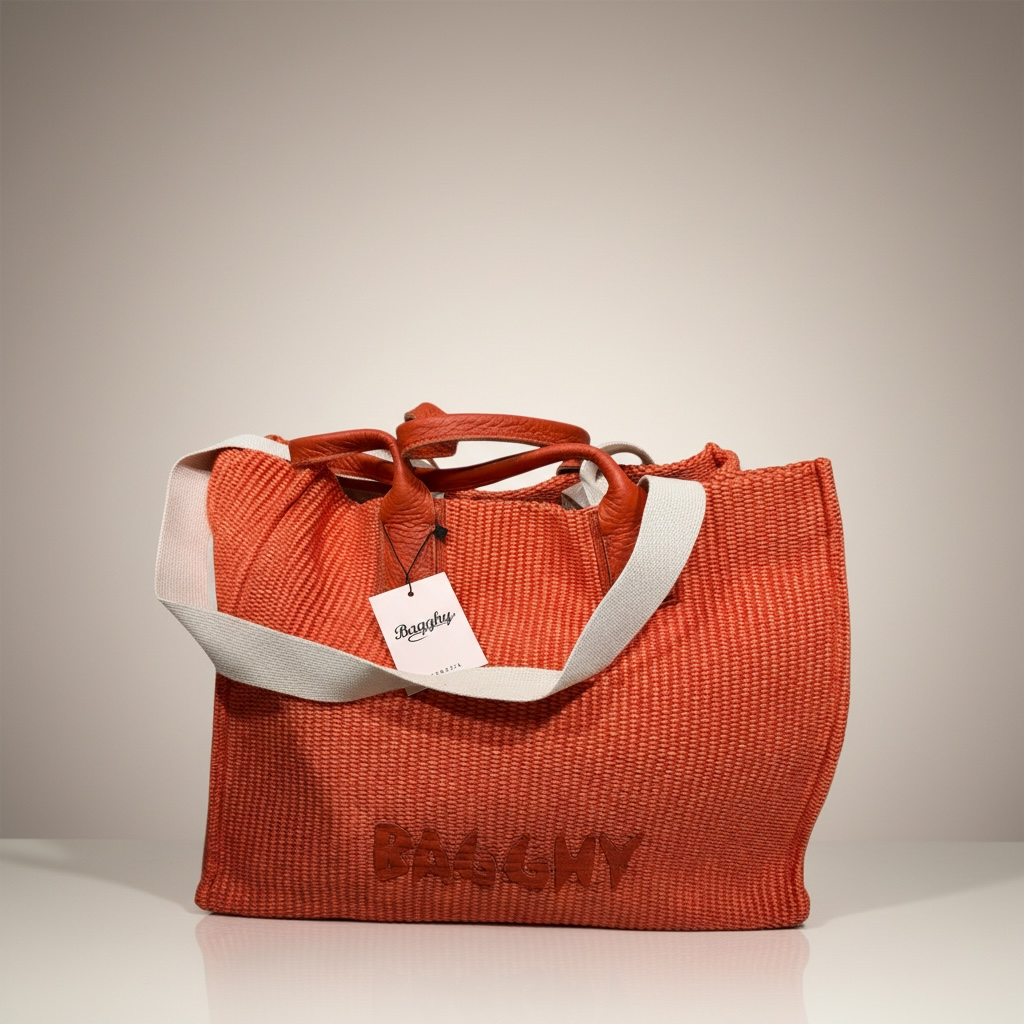 Borsa Bagghy in paglia con manico in vera pelle e tasche interne