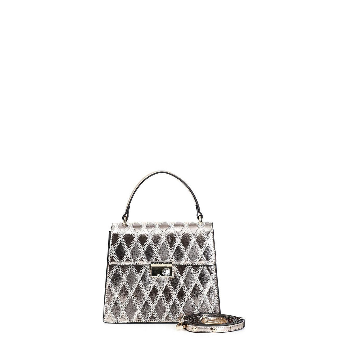 Minibag CafeNoir rombi patchwork e accessorio con strass platino NF0501